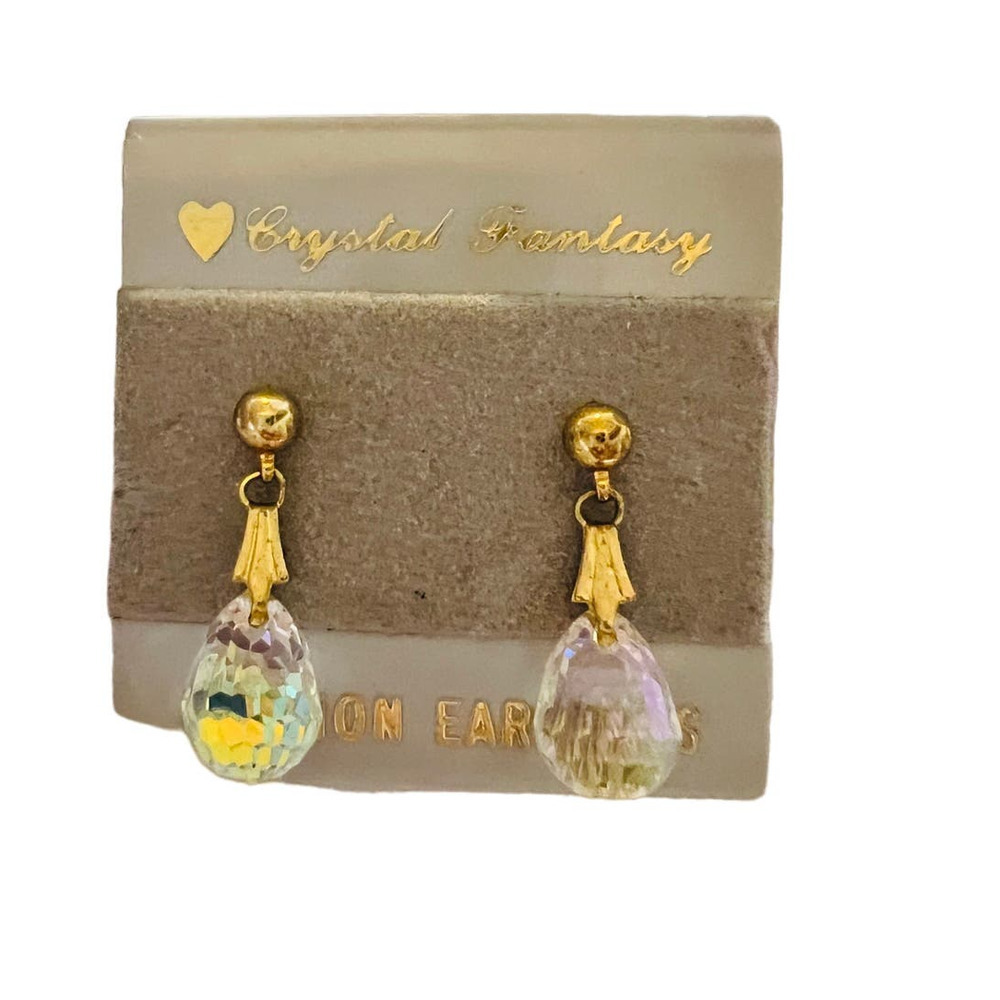 Elegant Vintage Aurora Borealis Crystal Pendulum Drop Earrings